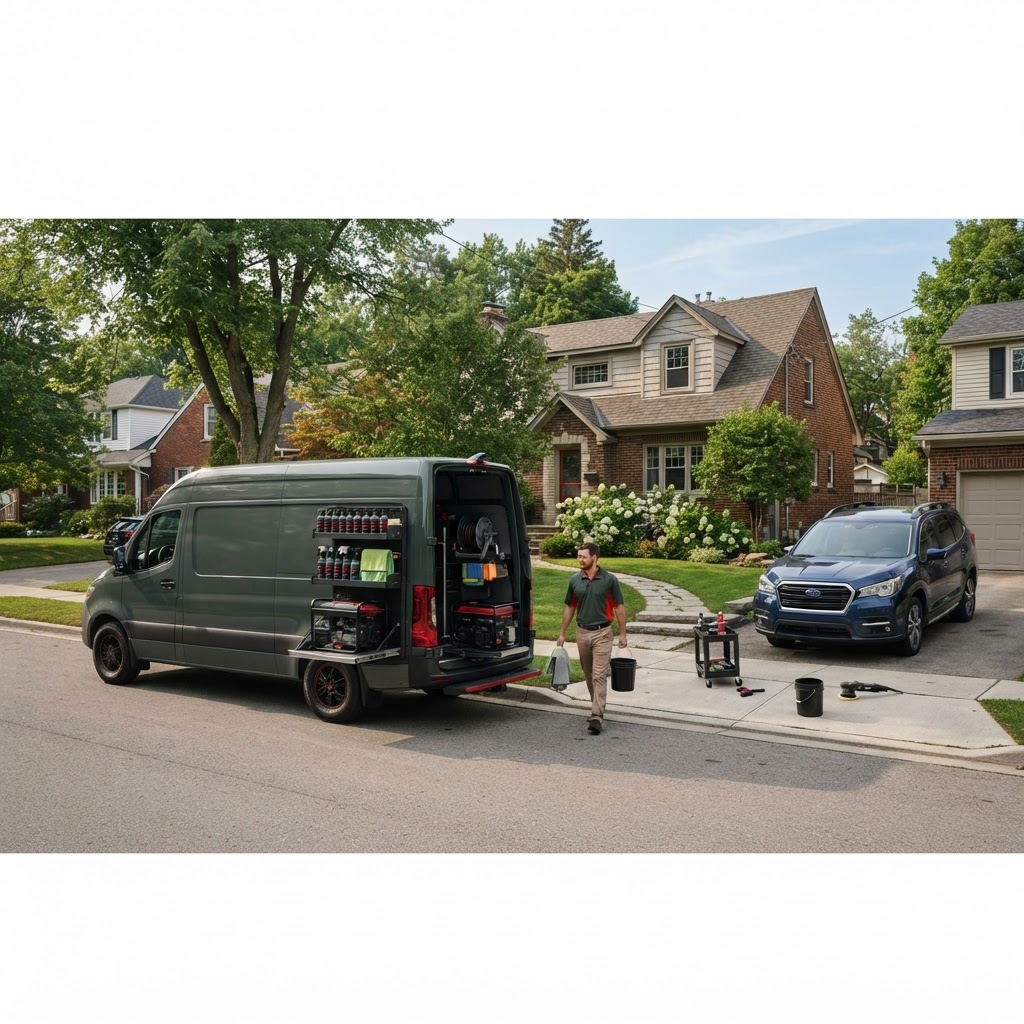 Mobile detailing van arriving at a customer home